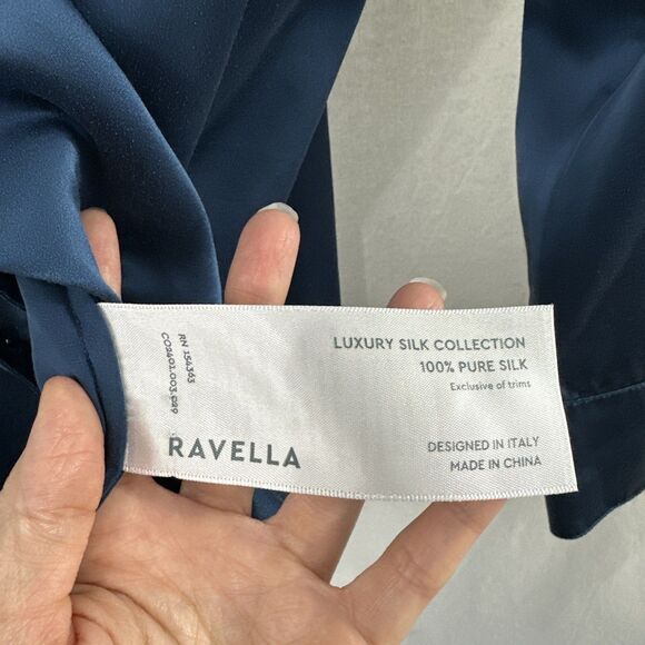 Ravella Milano 100% Silk Blue Round Gold Ball Button Up Shirt Womens Size XXL - Picture 9 of 14